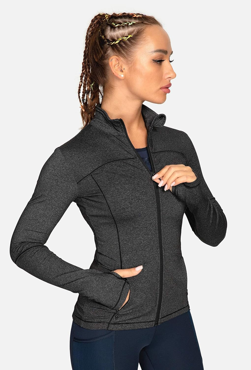 Womens Running Jackets with Zipper Pockets | Full Zip Up, Slim Fit, Thumb Holes, Long Sleeve, for Women Workout,Yoga, Athletic