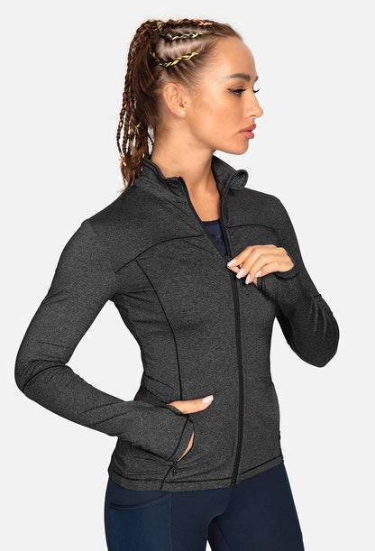 Womens Running Jackets with Zipper Pockets | Full Zip Up, Slim Fit, Thumb Holes, Long Sleeve, for Women Workout,Yoga, Athletic