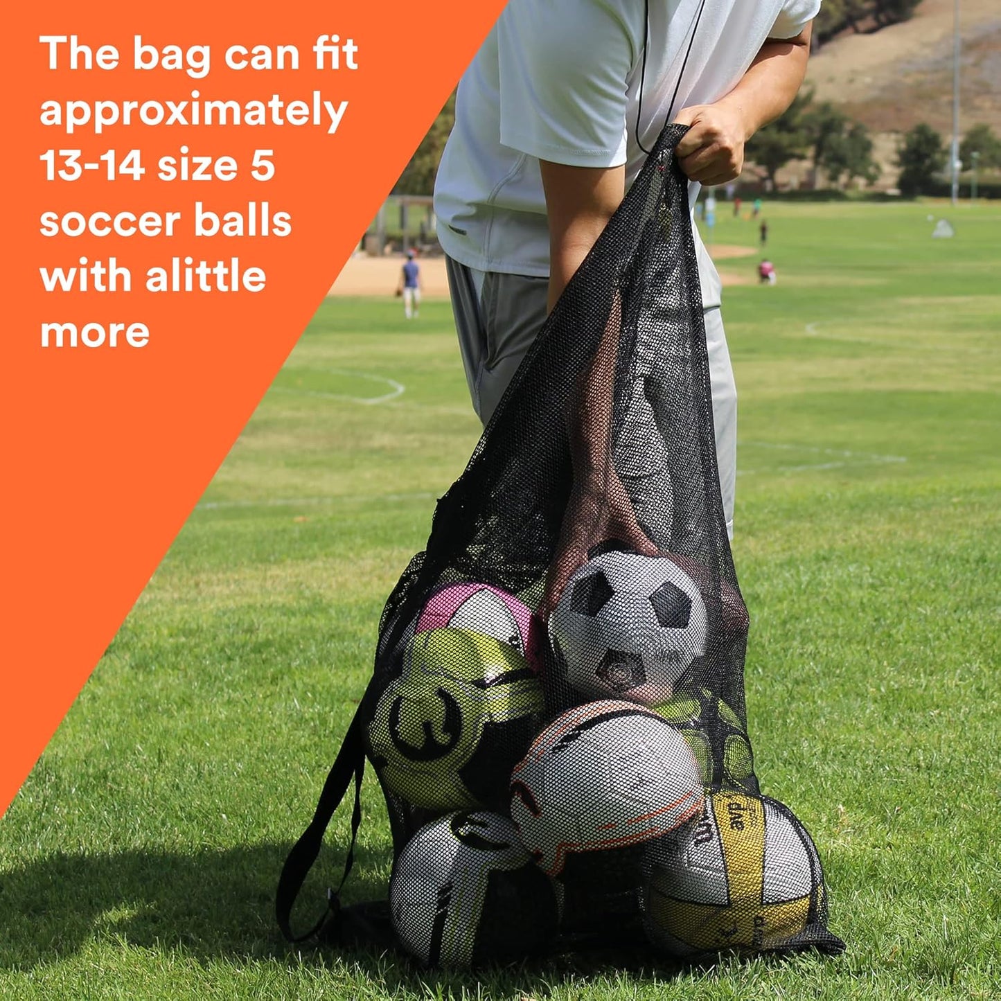XL Heavy Duty Mesh Sports Gear Bag with Adjustable Shoulder Strap | 40" X 30" Jumbo Storage with Water Resistant Side Pocket for Soccer Balls, Swim Gear, Beach, Pool & Outdoor Equipment