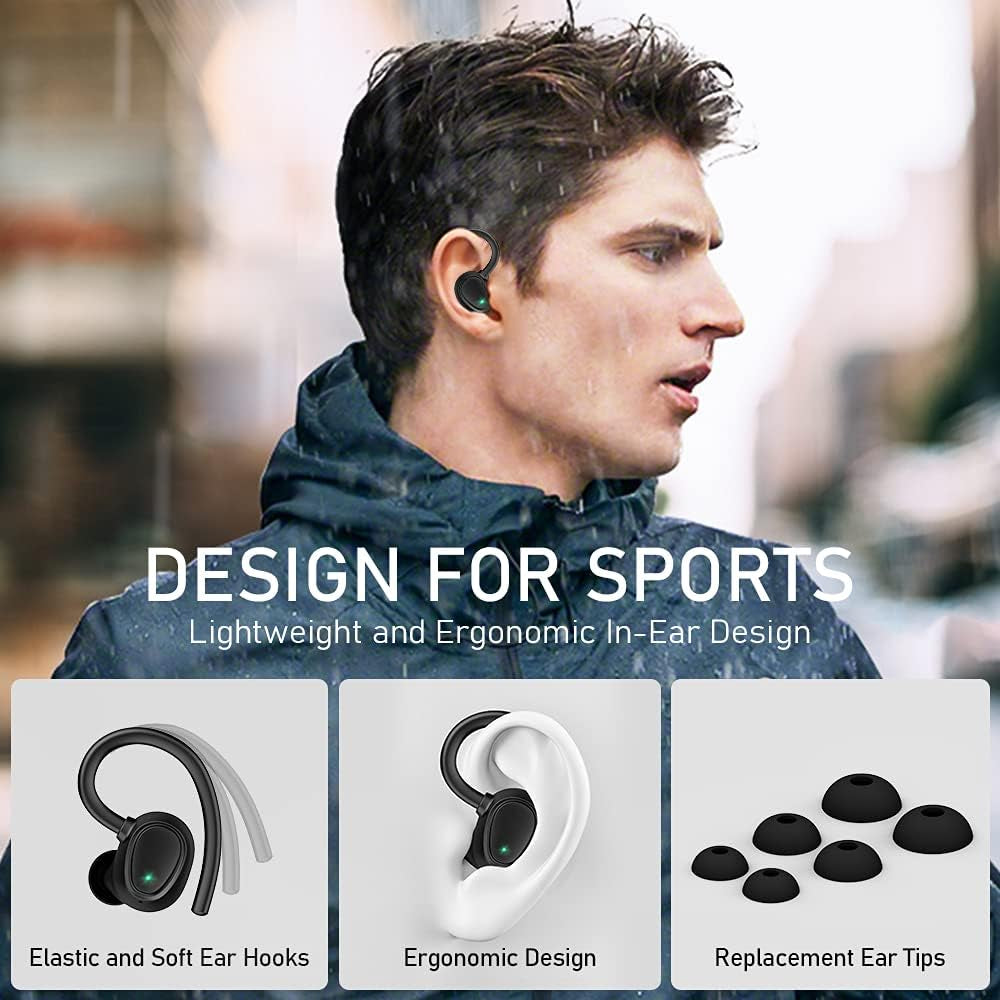 Wireless Earbud, Bluetooth 5.1 Headphones Sport Wireless Bluetooth Earphones in Ear Noise Cancelling Earbud with Mic Deep Bass, Earhooks Ear Buds IP7 Waterproof 48H Headset for Running Gym[2021 New] | IP7 Waterproof Wireless Earphones Ear Hooks, ENC Noise Cancelling Earbuds Stereo Sound, 48H,USB-C Headsets with Mic