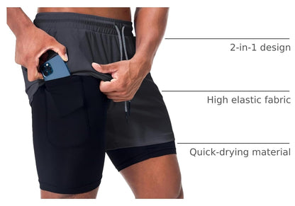 Men'S 2 in 1 Running Workout Shorts Athletic Gym 7" Shorts for Men | Lightweight, Quick Dry, Running, Workout, Gym, Training Shorts, Elastic Waist, Compression Liner Shorts with Phone Pocket