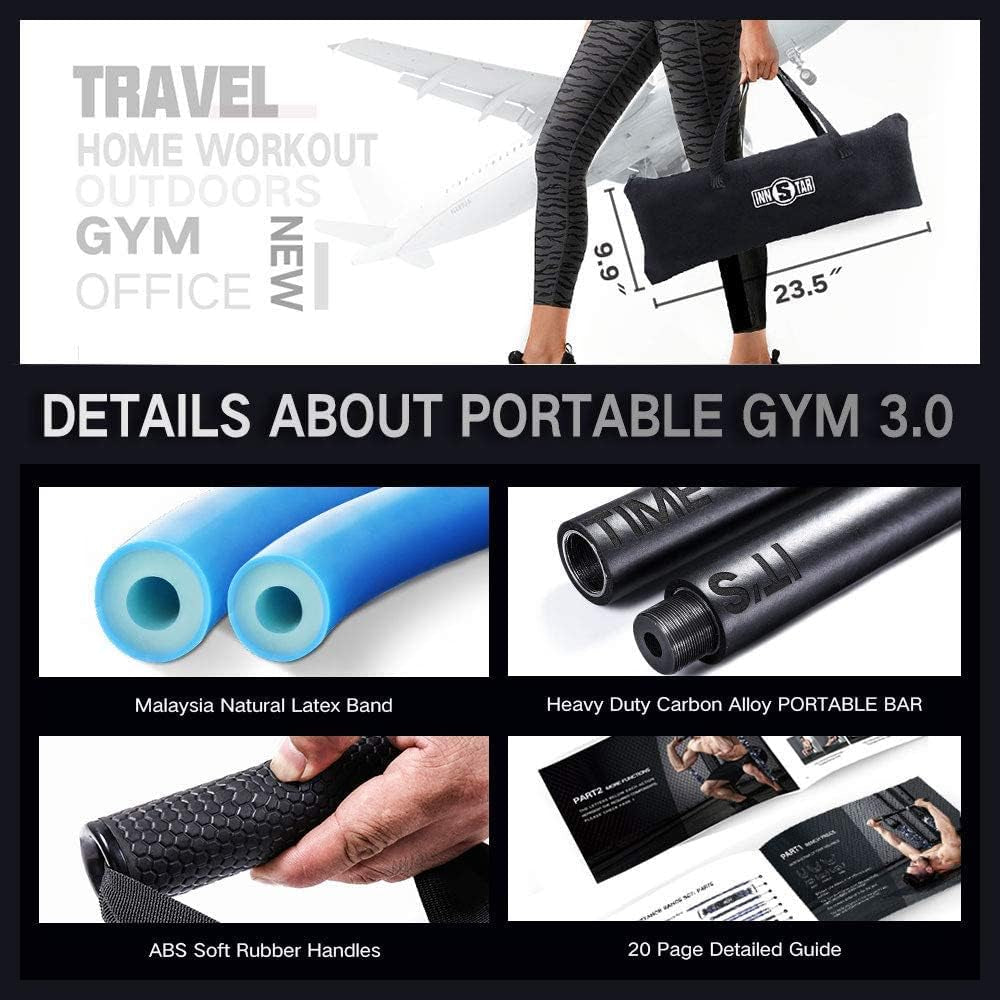 Portable Home Gym Set with Workout Bar, Bench Press Set, Squat Resistance Band, Door Anchor and More-Full Body Workout Equipment to Build Muscle and Shape Body