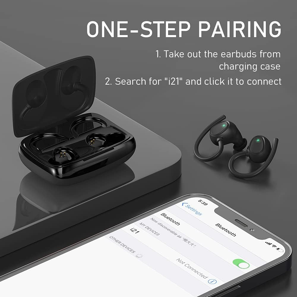 Wireless Earbud, Bluetooth 5.1 Headphones Sport Wireless Bluetooth Earphones in Ear Noise Cancelling Earbud with Mic Deep Bass, Earhooks Ear Buds IP7 Waterproof 48H Headset for Running Gym[2021 New] | IP7 Waterproof Wireless Earphones Ear Hooks, ENC Noise Cancelling Earbuds Stereo Sound, 48H,USB-C Headsets with Mic