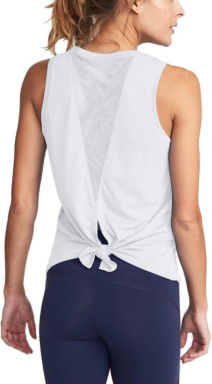 Workout Tops for Women Yoga Tank Athletic Muscle Shirts Tie Back | Open Back, Loose Fit, Breathable Mesh, Racerback, Sleeveless Shirts, Workout Clothes for Women