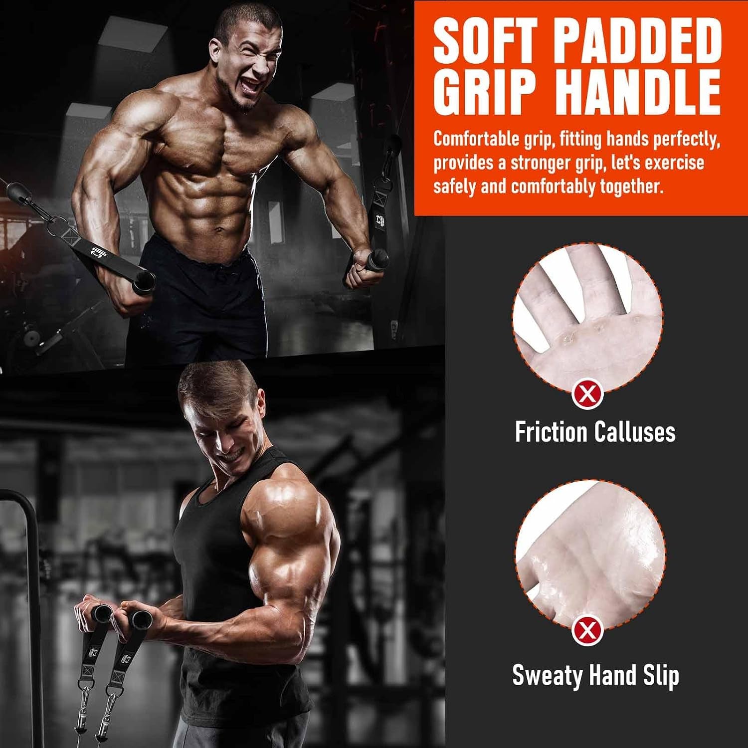 Heavy Duty Exercise Handles, Gym Cable Handles for Cable Machine Attachments, D Handle Cable Attachments, Handles for Resistance Bands, Workout Accessories, Fitness Equipment for Home Gym