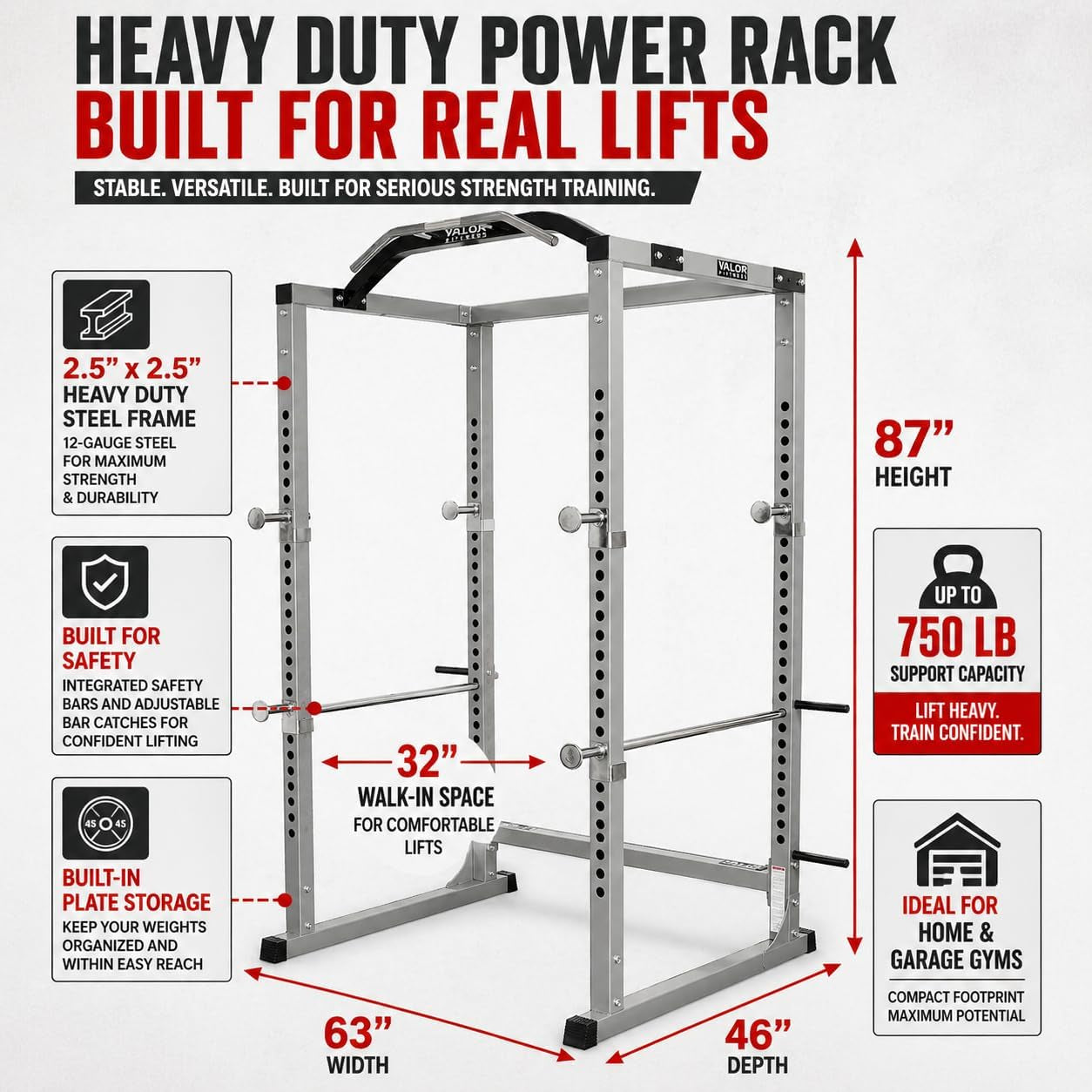 BD-11 Heavy Duty Power Rack/Squat Rack W/Chrome Pull up Bar and Power Cage Bundle Optins for a Complete Weightlifting Home Gym (BD-11 Power Rack)