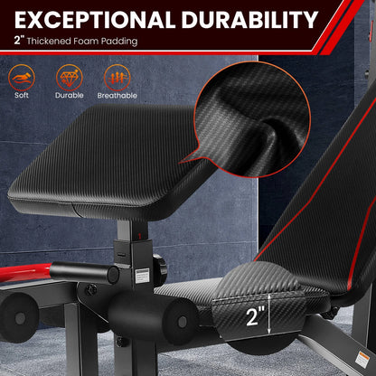 Adjustable Weight Bench 900LBS Olympic Weight Bench Set with Squat Rack, Preacher Curl, Leg Extension Full Body Exercise Workout Bench Press for Home Gym