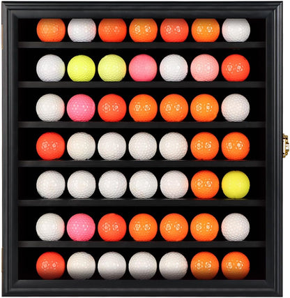 49 Golf Ball Display Case Lockable - Golf Ball Holder Gift for Golf Enthusiasts - Golf Ball Display Rack Cabinet for Wall Mount Real Glass Door, Black