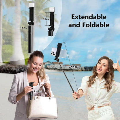 Cmybabee Selfie Stick, Tripod, 40In Retractable Selfie Stick Tripod with Remote, 2 Level Fill Light, Selfie Tripod for Iphone Android