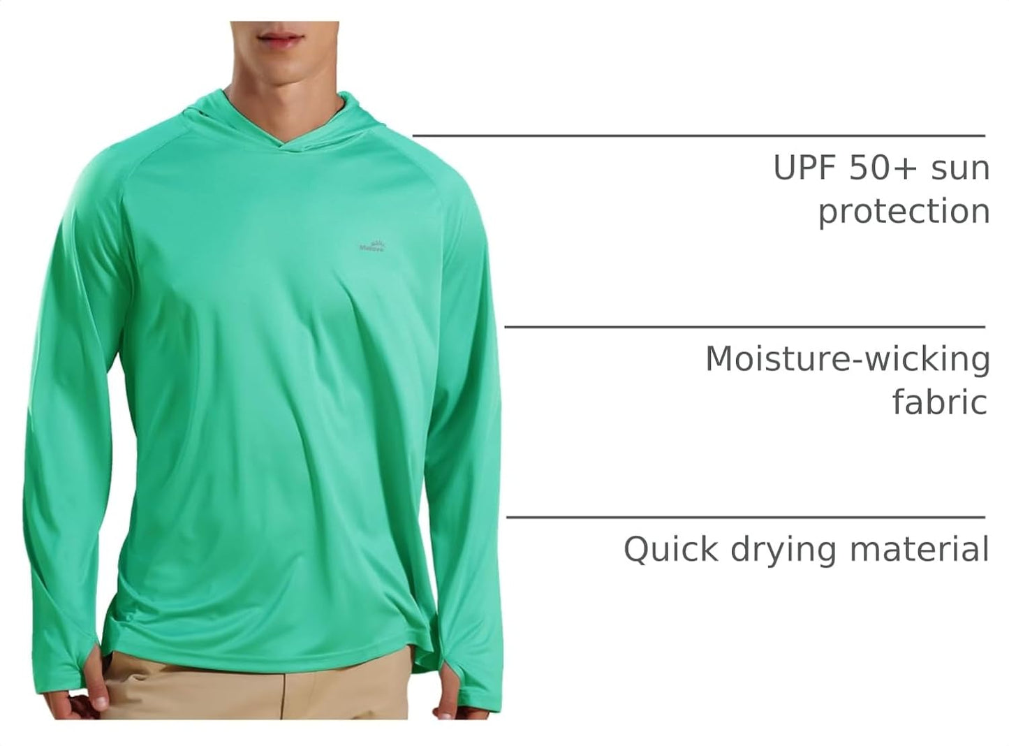 Men'S UPF 50+ Long Sleeve Sun Shirts UV Protection Hoodie Rash Guard Hiking Fishing Swim T Shirt
