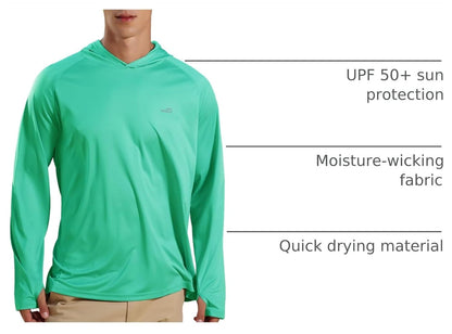 Men'S UPF 50+ Long Sleeve Sun Shirts UV Protection Hoodie Rash Guard Hiking Fishing Swim T Shirt