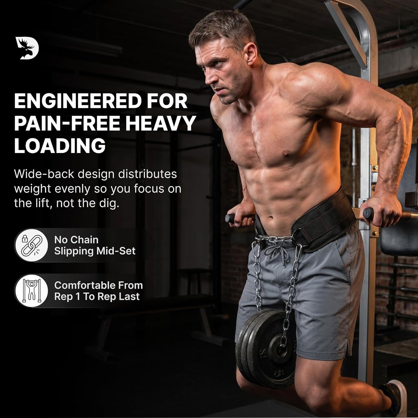 Dip Belt for Weight Lifting, Pullup, Squats & Dips - 36" Robust Steel Chain, Comfortable Neoprene Padding Supports 350Lbs - Gym Weight Belt for Strength Training Workout & Weightlifting