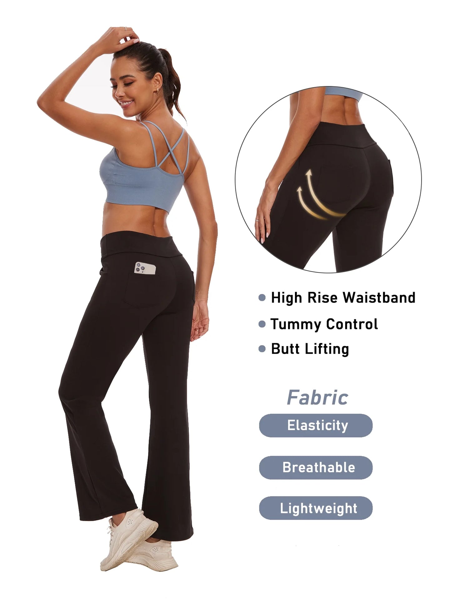 Womens Yoga Pants Flare Legging with Pockets Bootcut High Waist Lightweight Bottoms Workout Activewear Gray M