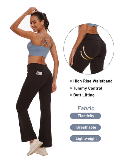 Womens Yoga Pants Flare Legging with Pockets Bootcut High Waist Lightweight Bottoms Workout Activewear Gray M