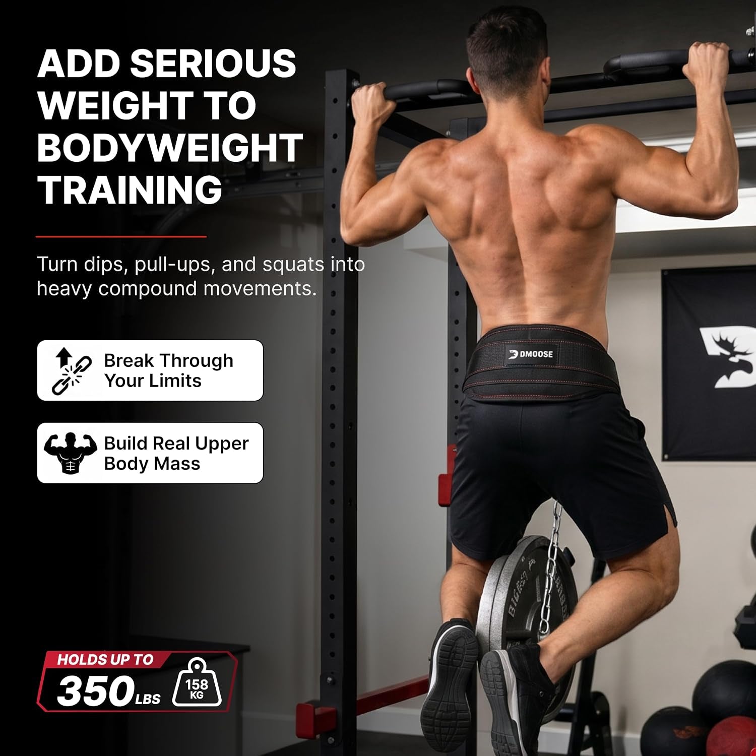 Dip Belt for Weight Lifting, Pullup, Squats & Dips - 36" Robust Steel Chain, Comfortable Neoprene Padding Supports 350Lbs - Gym Weight Belt for Strength Training Workout & Weightlifting