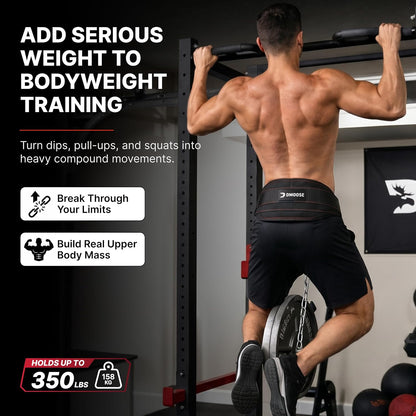 Dip Belt for Weight Lifting, Pullup, Squats & Dips - 36" Robust Steel Chain, Comfortable Neoprene Padding Supports 350Lbs - Gym Weight Belt for Strength Training Workout & Weightlifting