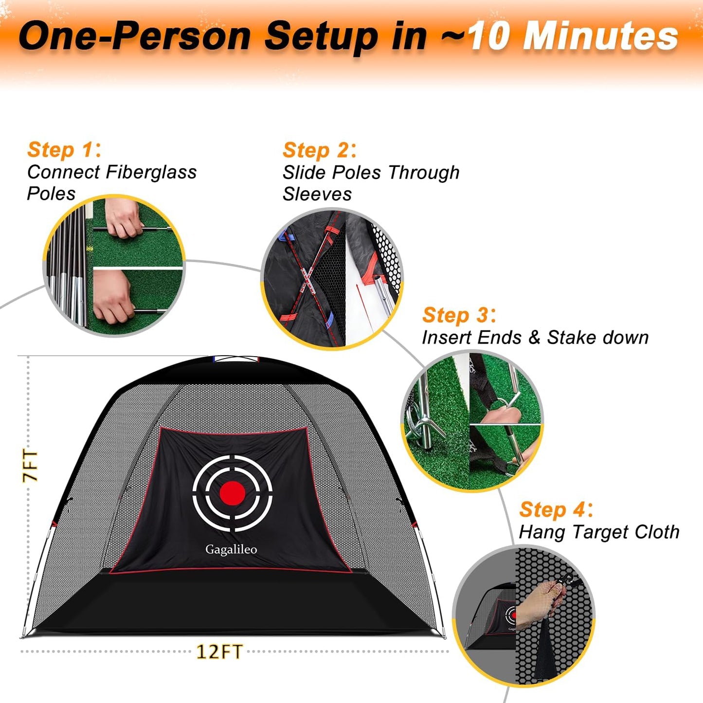 Golf Hitting Net for Backyard Driving 12X7Ft with Quiet Target | Portable Velvet Impact Equipment Broad Catching Area Suited to Chipping and Garage Swing Sessions Black