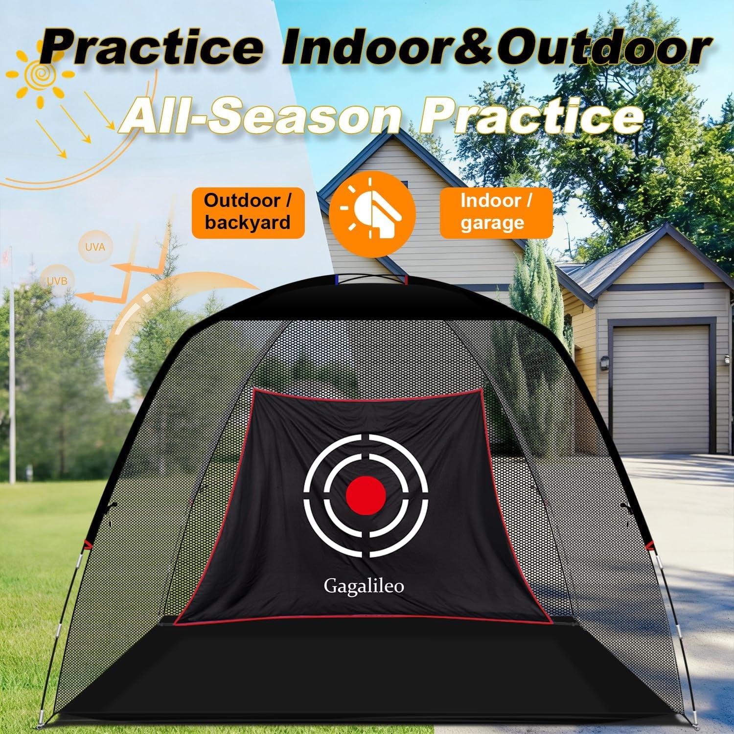 Golf Hitting Net for Backyard Driving 12X7Ft with Quiet Target | Portable Velvet Impact Equipment Broad Catching Area Suited to Chipping and Garage Swing Sessions Black