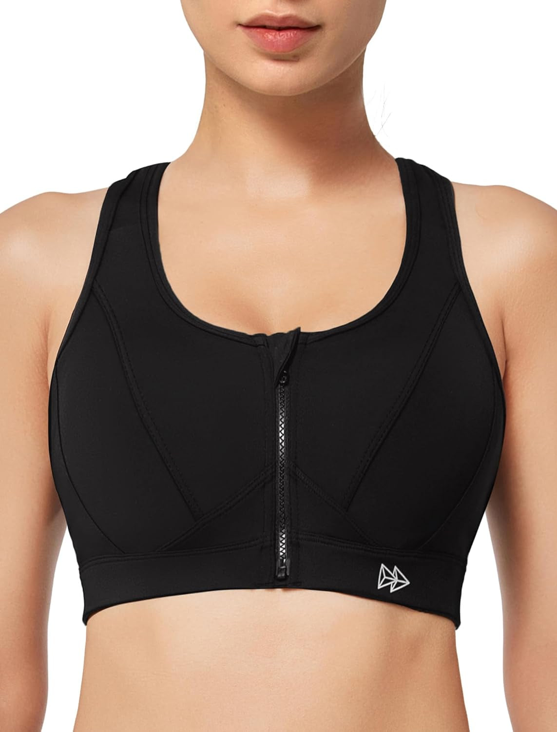 Zip Front High Impact Sports Bra for Large Bust | Secure Locking Zipper,Fixed Non-Slip Pads,Breathable,Wireless Comfort,Running Bra plus Size Friendly,Gym Workout,Fitness