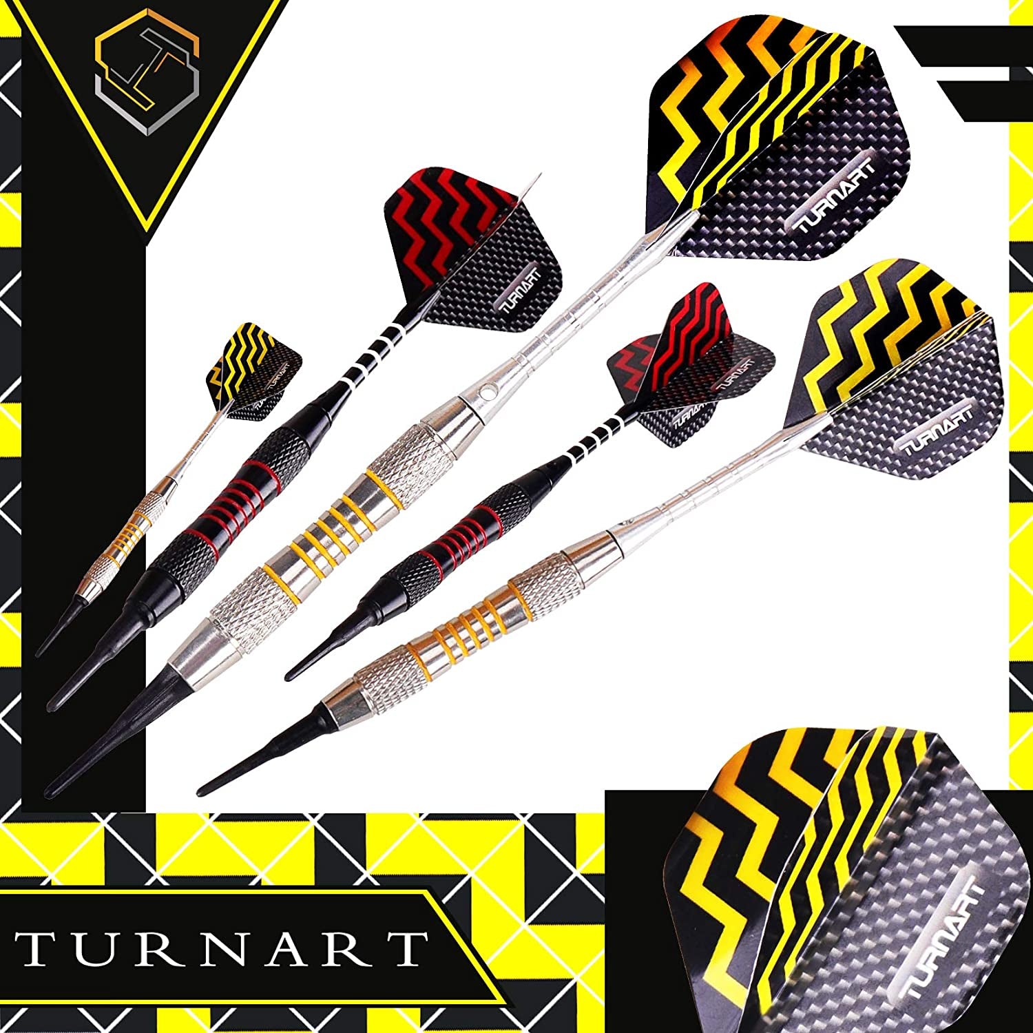 Darts Plastic Tip 9 Pcs 18 Grams Professional Soft Tip | Darts Set for Electronic Dartboard with 50 Extra Tips 9 Shafts 27 Flights Tool Kit Flight Protectors and Gift Darts Case