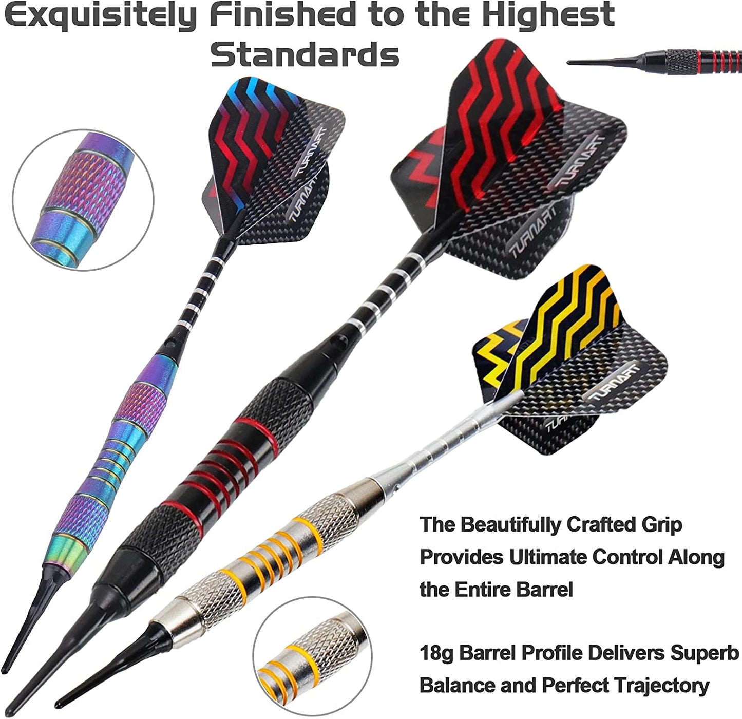 Darts Plastic Tip 9 Pcs 18 Grams Professional Soft Tip | Darts Set for Electronic Dartboard with 50 Extra Tips 9 Shafts 27 Flights Tool Kit Flight Protectors and Gift Darts Case