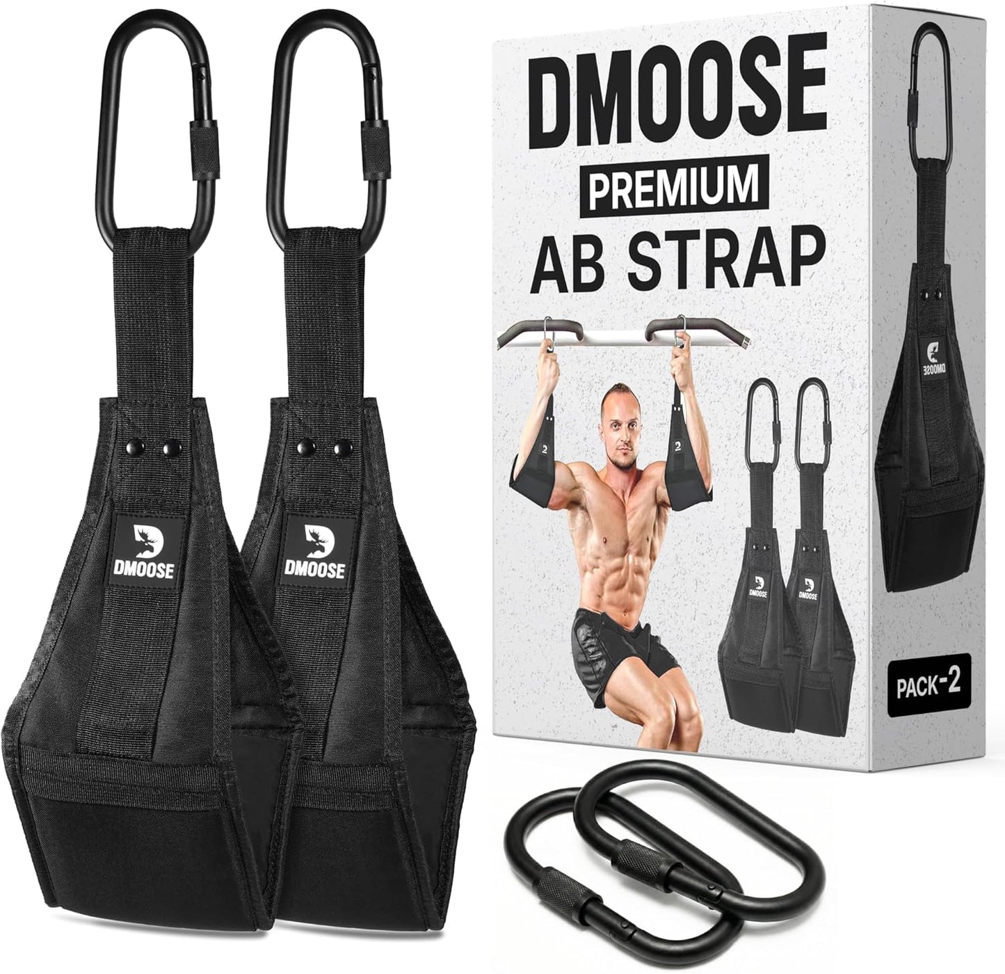 Hanging Ab Straps for Pull up Bar & Core Strength Training - Soft Padded Exercise Straps for Ab Swing & Leg Raises, Hang Bar Strap with 2 Steel Carabiners - Abs Equipment for Home & Gym