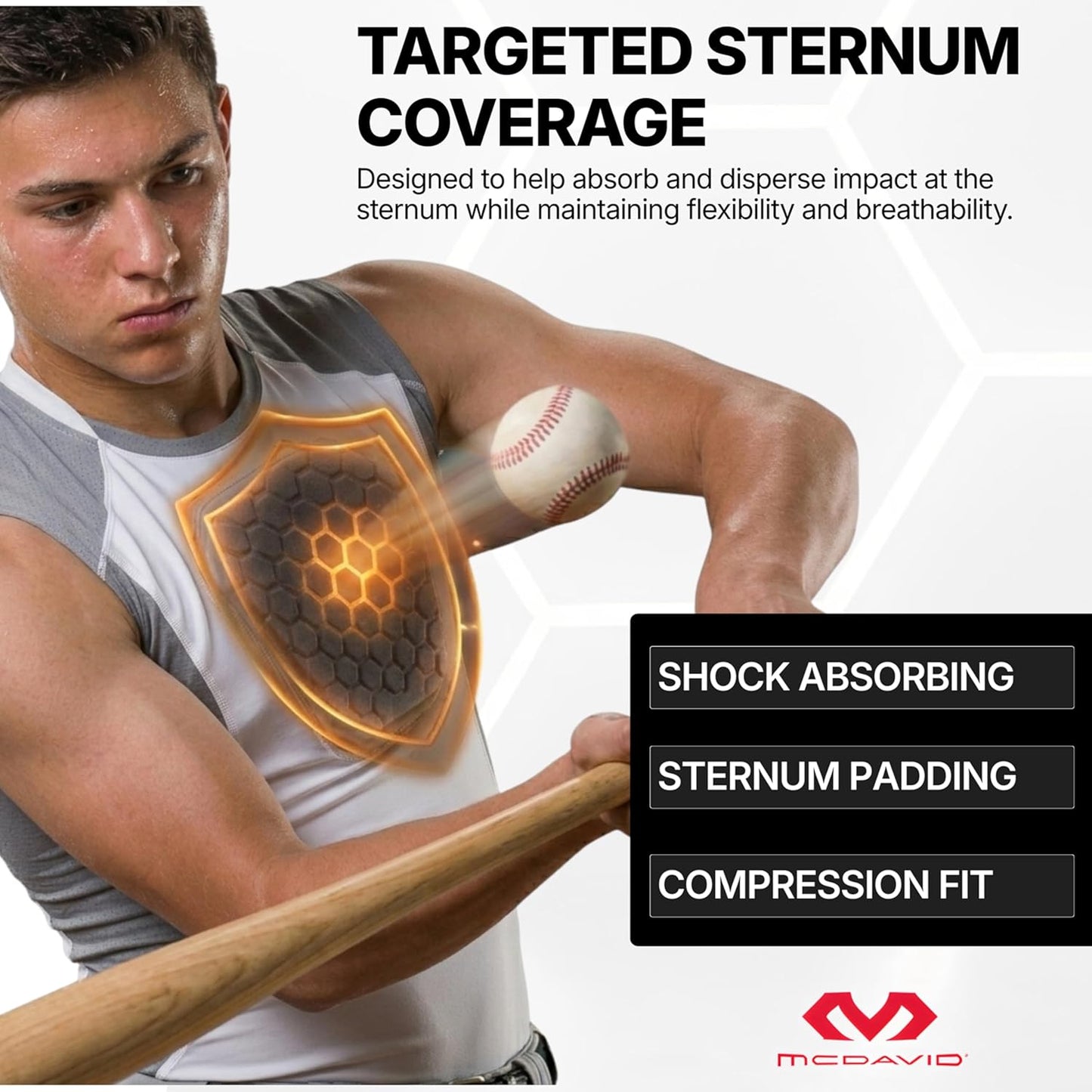 HEX Chest Protector Shirt Heart Guard Sternum Compression Padded Shirt for Football, Lacrosse, Softball Rugby - Youth
