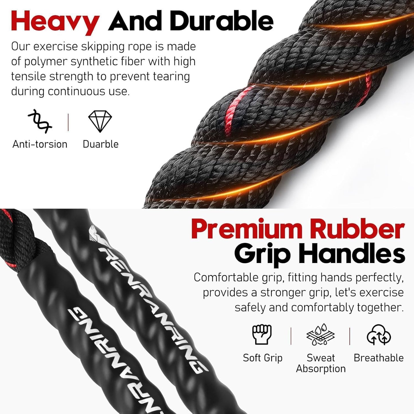 Weighted Jump Rope for Men and Women, 3Lb 4Lb 5Lb Adult Heavy Skipping Rope, Jumprope for Fitness,Workout Equipment, Fitness Equipment for Home Gym Exercise,Improve Strength and Building Muscle