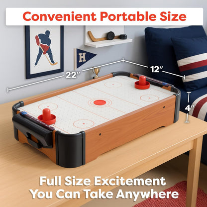 Hey Play Air Hockey Table Mini Arcade Game, 22” X 12” X 4” | Tabletop Board Game for Girls and Boys, Battery-Operated, and Includes Puck and Paddles