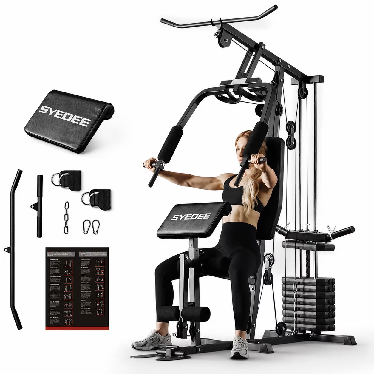 Multifunctional Home Gym System, Home Gym Station with 105LBS Weight Stack, All in One Workout Machine for Full Body Strength Training