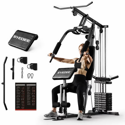 Multifunctional Home Gym System, Home Gym Station with 105LBS Weight Stack, All in One Workout Machine for Full Body Strength Training