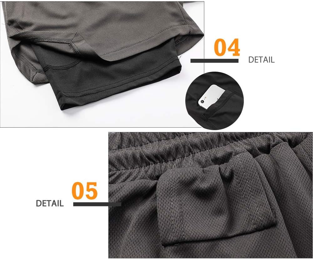 Men'S 2 in 1 Running Workout Shorts Athletic Gym 7" Shorts for Men | Lightweight, Quick Dry, Running, Workout, Gym, Training Shorts, Elastic Waist, Compression Liner Shorts with Phone Pocket